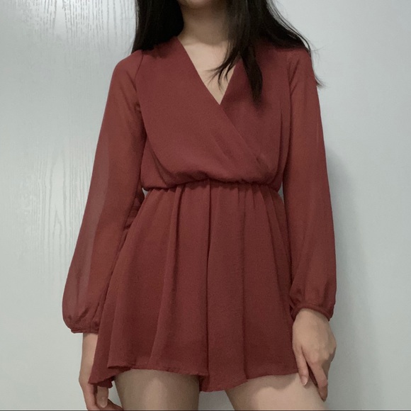 Flowy Maroon Romper - Picture 2 of 9